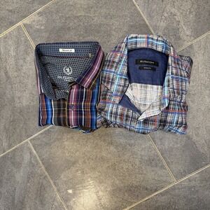 bugatchi uomo Men's Long Sleeve Button Up Shaped Fit L Lot Of Two Multicolor